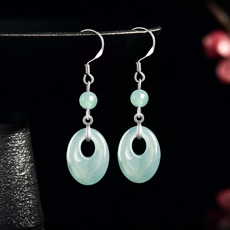 Earrings - Myanmar-Jadeit-Ring-Ohrringe, 925er Silber, Geschenke für Frauen,