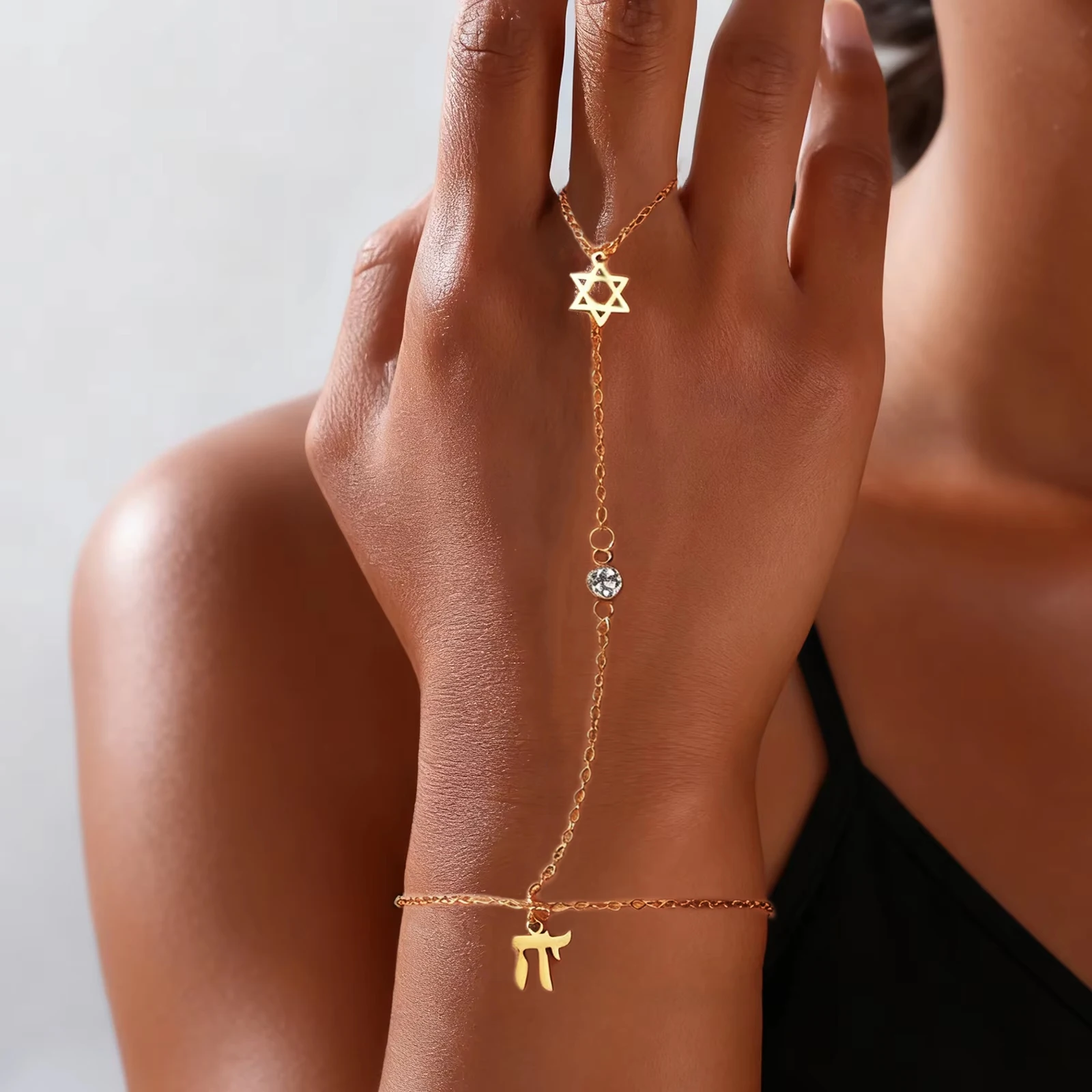 Bracelets - Jüdischer Davidstern Hebräischer Buchstabe Chai Fingerarmband