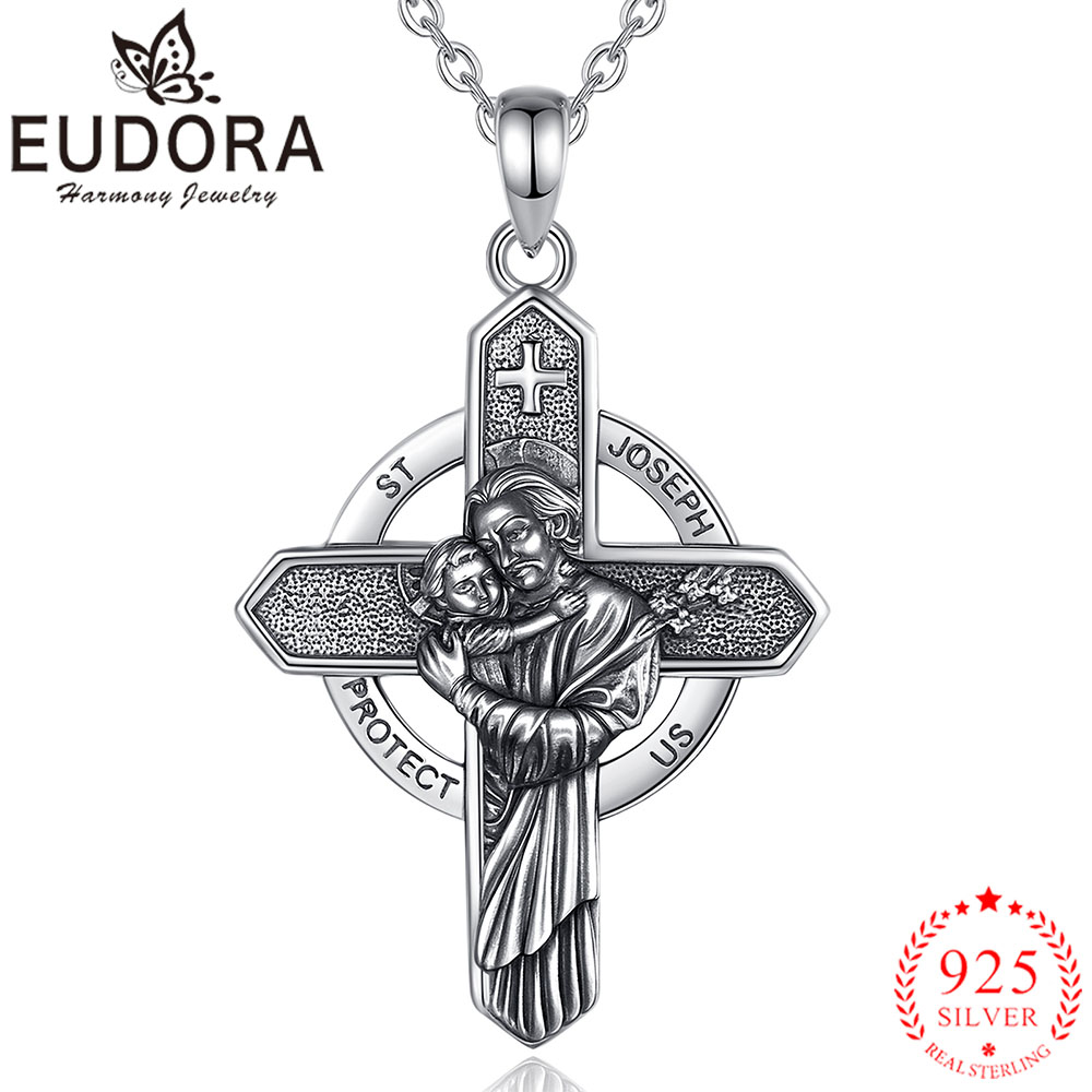 925 Sterling Silver Chain Necklace Men - Eudora 925 Sterling Silber Heiliger Josef