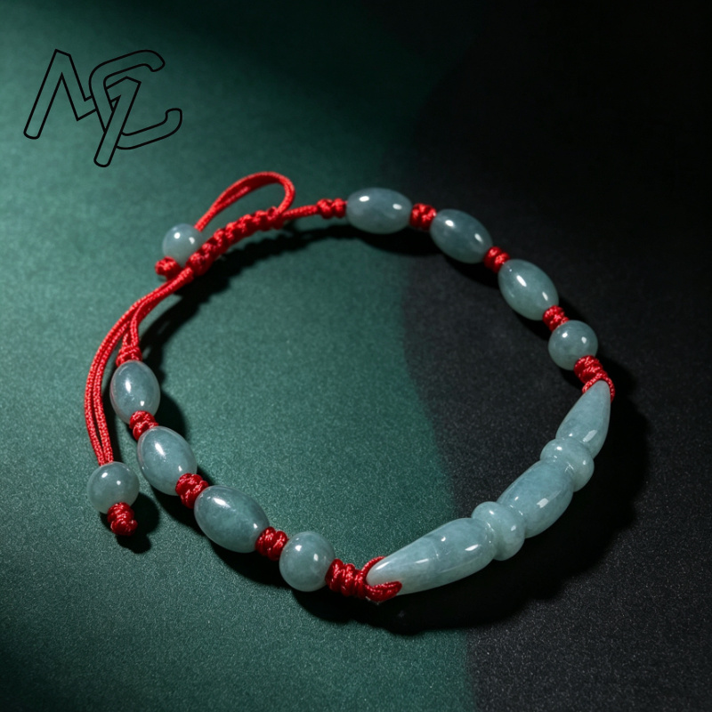 Bracelets - Natürliche blaue Wasser-Jade, Burma-Smaragd, Lotuswurzel-Knoten-Perlen, DIY-Armband,