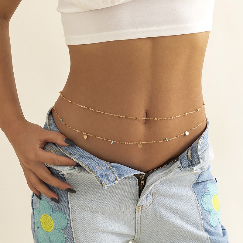 Body Jewelry - Zarte, mehrschichtige Taillenkette für Damen, vergoldete